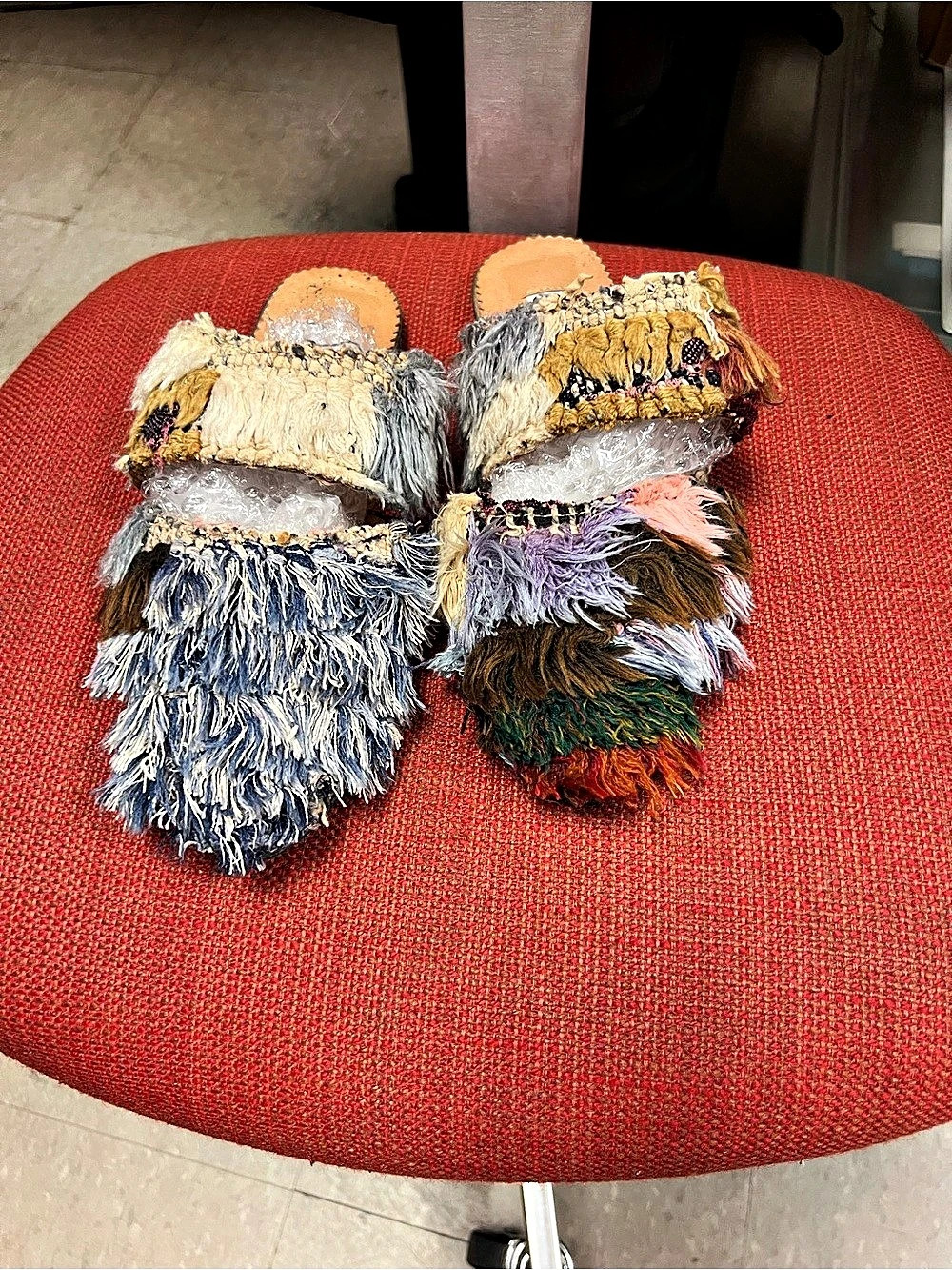 Multicolor & Blue Fringe Sandals